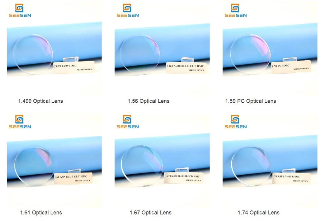 Optical Lens Supplier 1.49/1.56/1.59 PC/1.61 Hmc/Shmc Blue Light Blocking Anti Blue Ray Resin Optical Lens