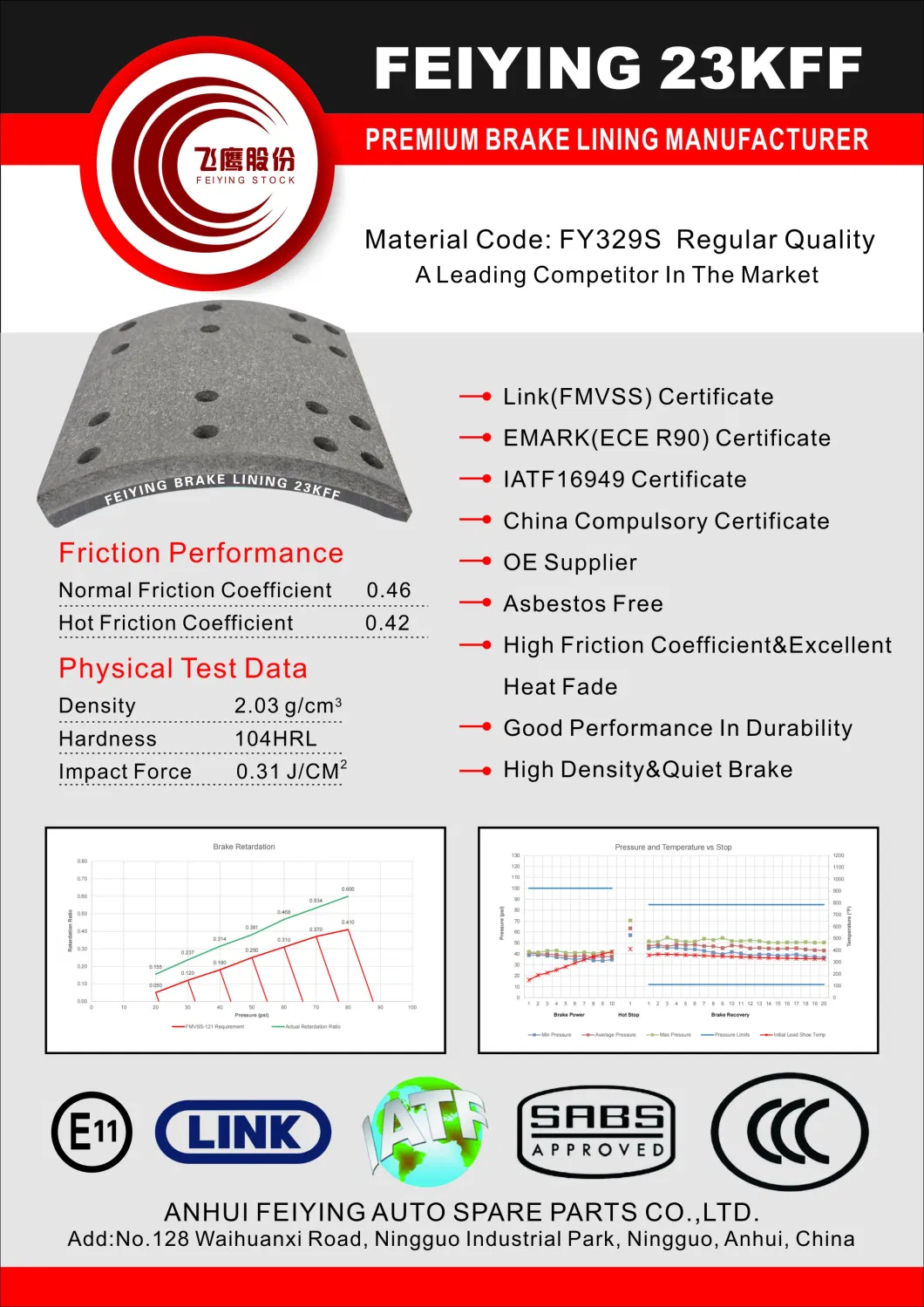 Premium Quality Brake Lining for Truck T320-1450