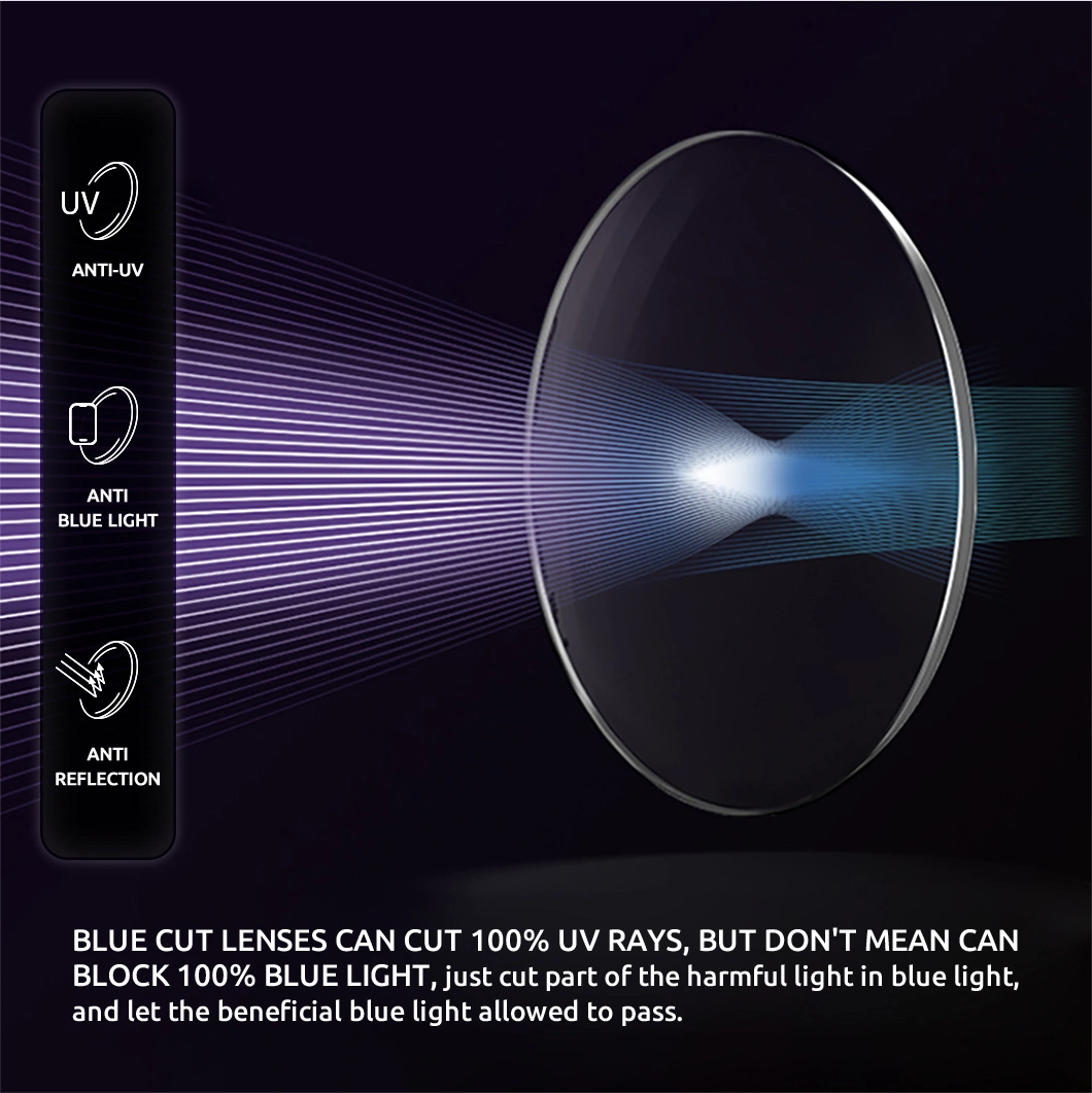 Index 1.49/1.56/1.59 PC/1.61/1.67/1.74 Hmc/Shmc Blue Light Blocking Lens for Computer Eyewear Glasses