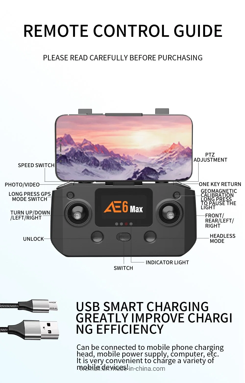 Ae6 Max 360-Degree Obstacle Avoidance RC Quadcopter Brushless 4-Axis HD Dual-Lens Foldable RC Drone with Remote Control - Grey