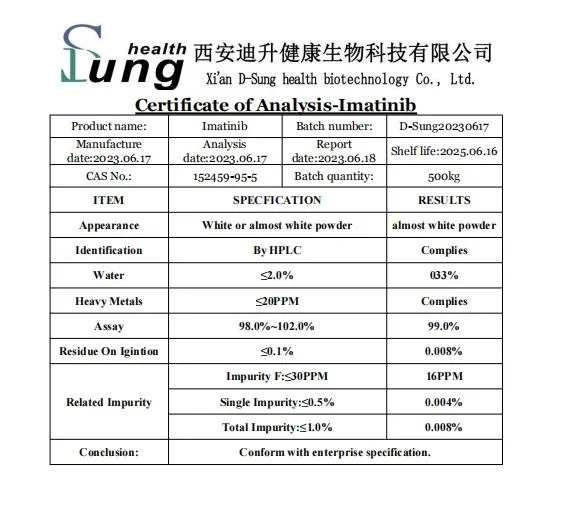 Pharmaceutical Grade CAS 152459-95-5 Imatinib Raw Powder Imatinib Purity Imatinib