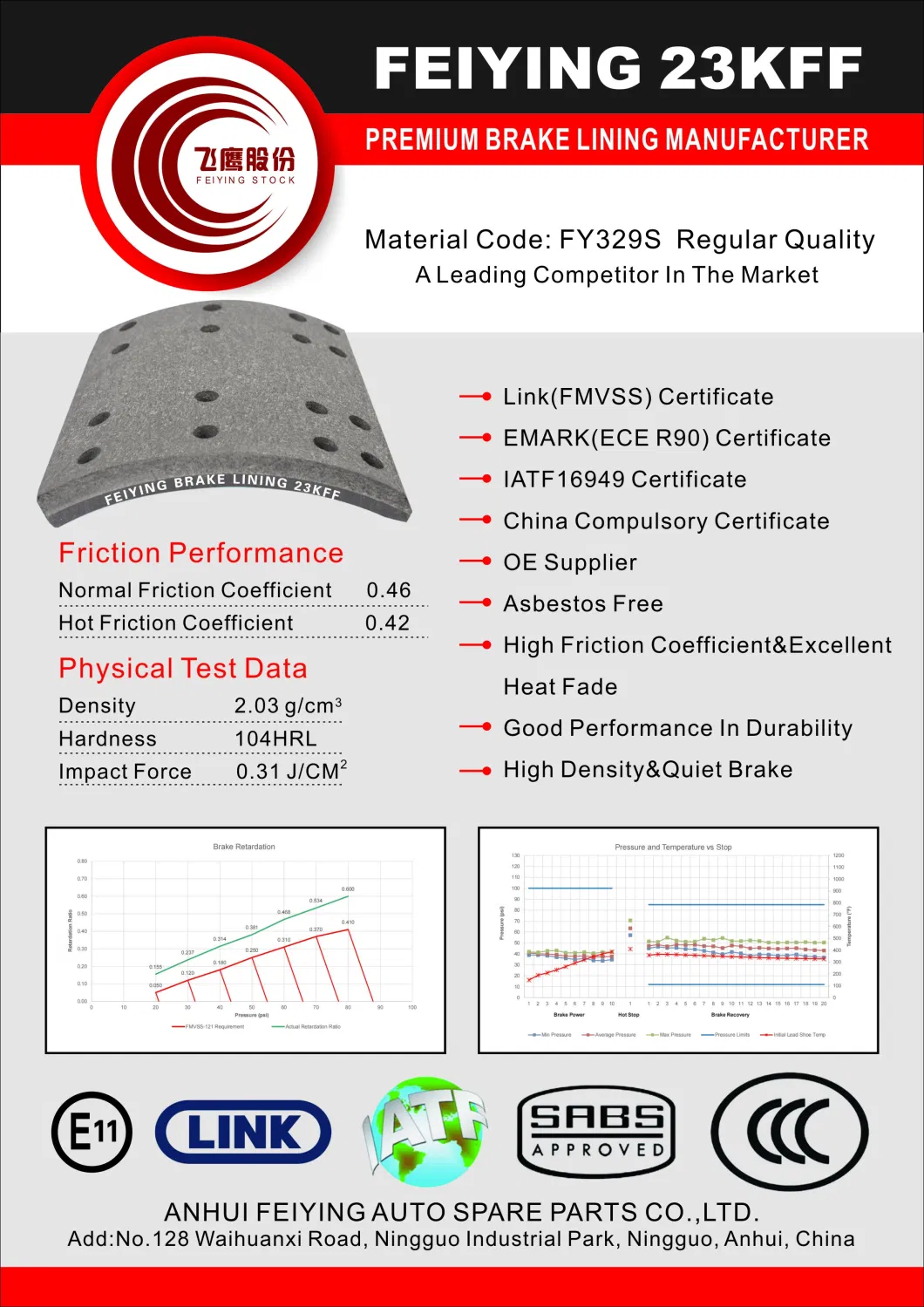 Premium Quality Brake Lining for BPW Trailer 19094