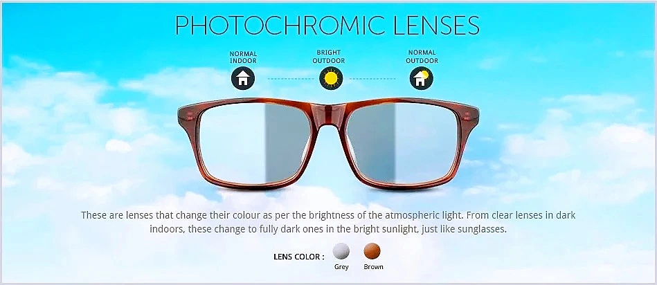Photochromic Optical Lens 1.61 Blue Cut Photogrey Photochromic Light Adaptive Lenses Anti Reflective Hmc Lens