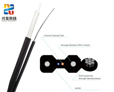 Fibre to Home Optical 1 2 Core FTTH Single Mode Flat Fiber Optic Drop Cable