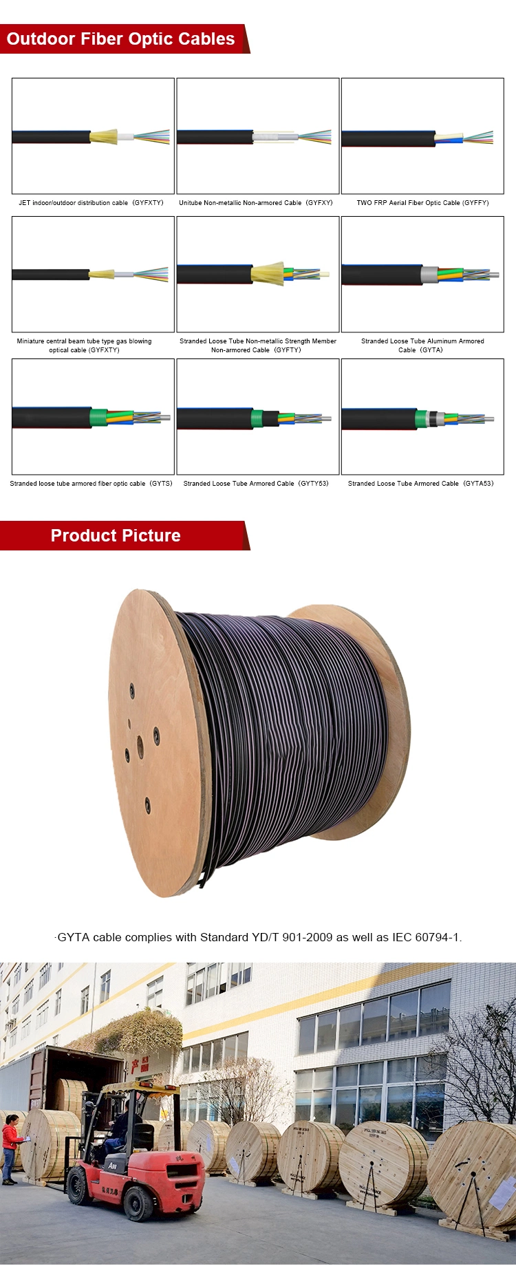 Armoured Fibre Optic Cable GYTA 6/12/24 Core Cable 1/2/3/4/5 Km/Drum