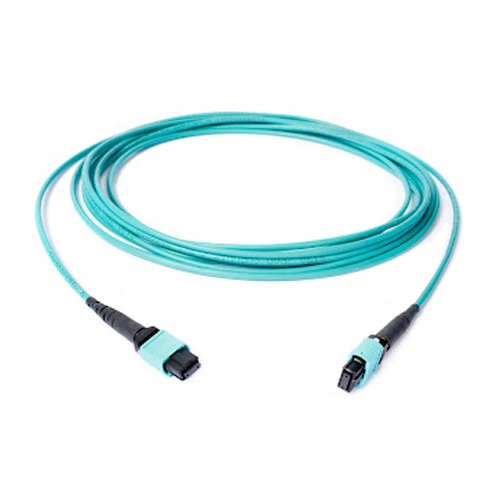 MTP Female to Female 12 Fibers Patch Cord Om3 50125 Multimode Trunk Cable Type B Elite Plenum (OFNP) Aqua