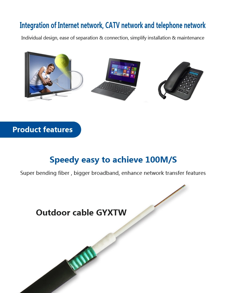 8 Core Aerial Duct Fiber Optic Cable GYXTW for Network