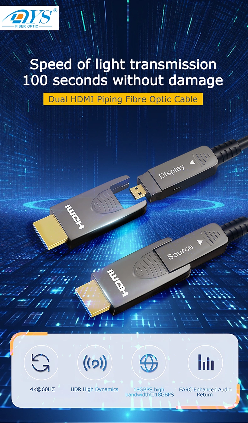 HDMI Male to HDMI Male 4K 60Hz Active Aoc HDMI Fiber Optical Cable Type a to Type D