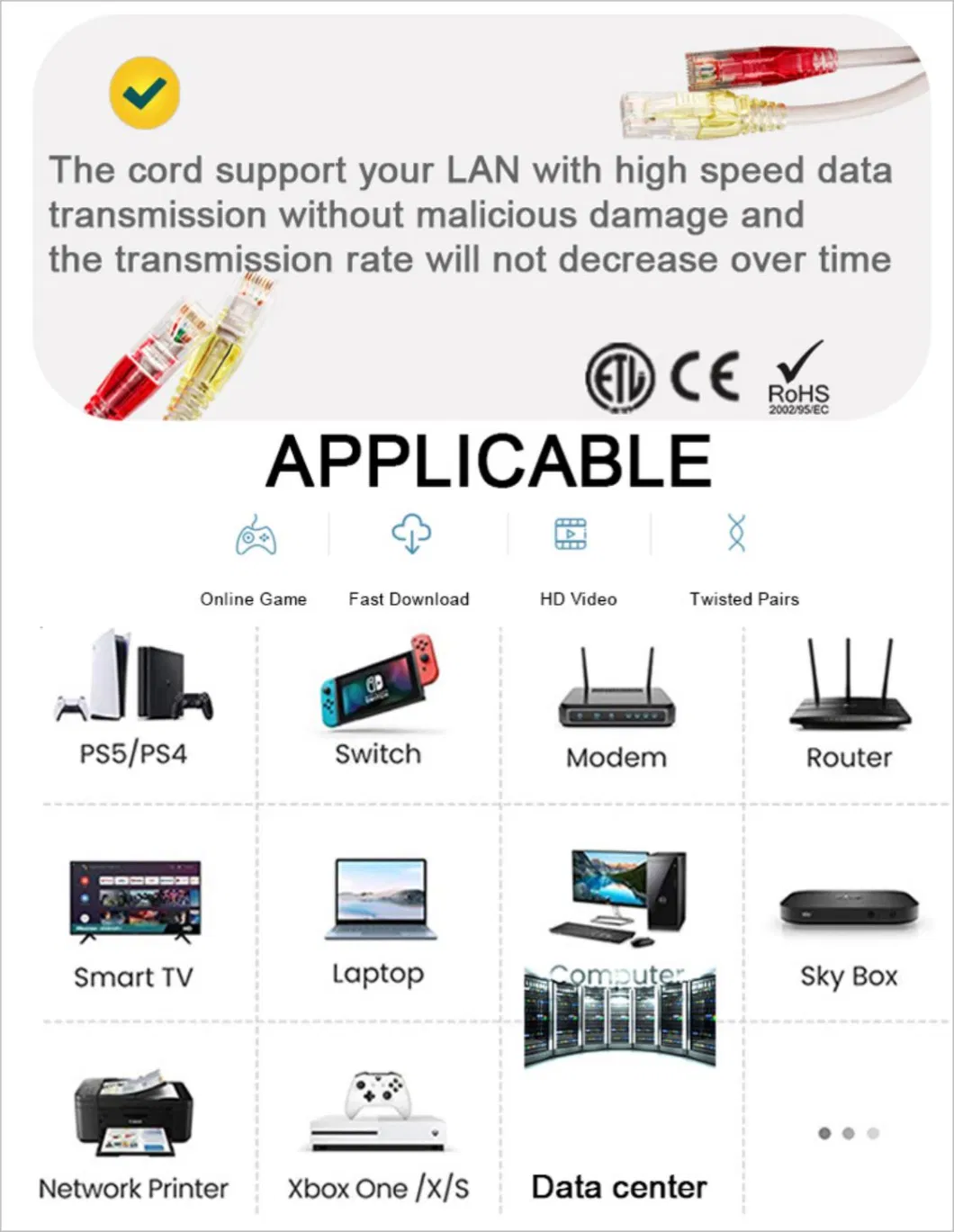 Communication Cat 6 6A Ethernet CAT6 CAT6A UTP RJ45 Unique Locking Clip Jumper Cable Network LAN Patch Cord