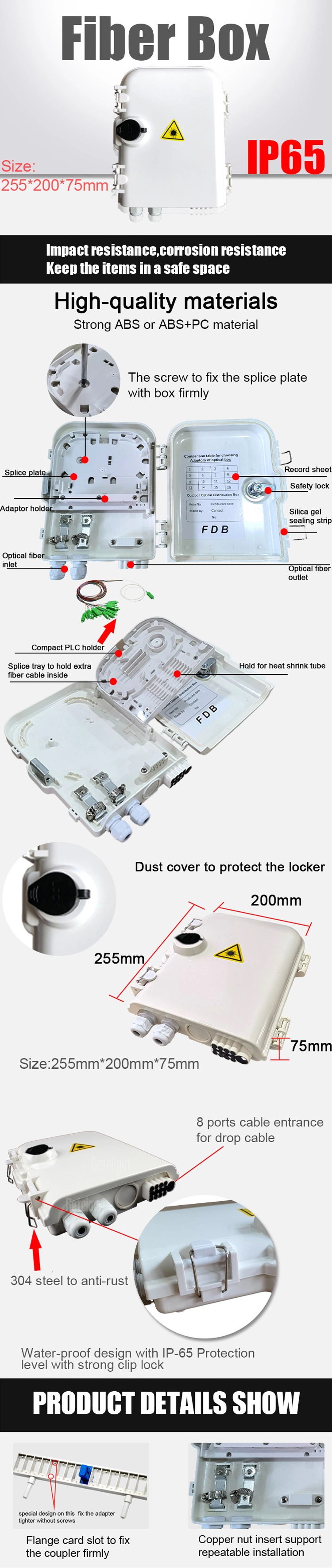 Gcabling Fibre Optical Nap Box 8 Cores Outdoor Fiber Optic Junction Box