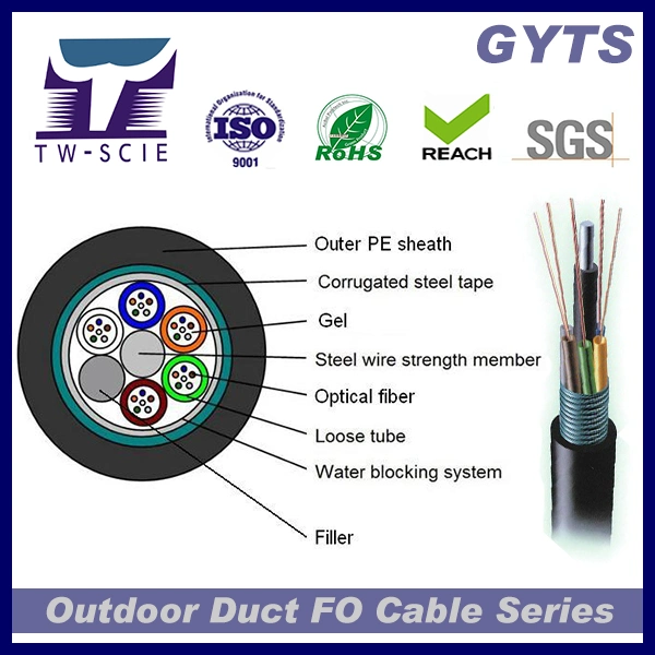 Good Performance Outdoor Armored Fiber Optical Cable with Corning Itu-T G652D GYTS Manufacturer