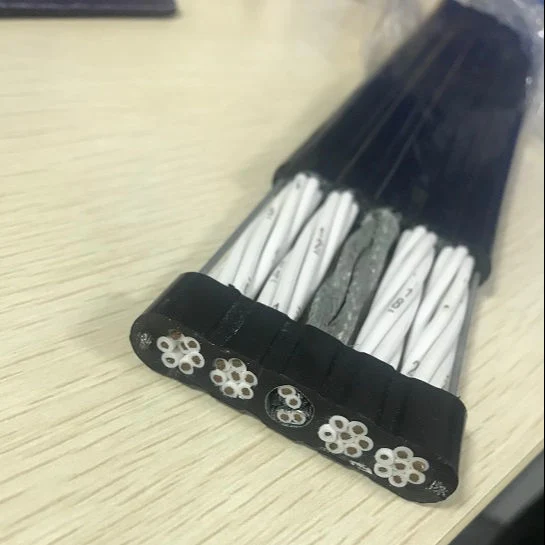 Elevator Flat Traveling Cable with Cat5 CAT6 CCTV Camera Optical Fiber Cores 0.5 0.75mm2