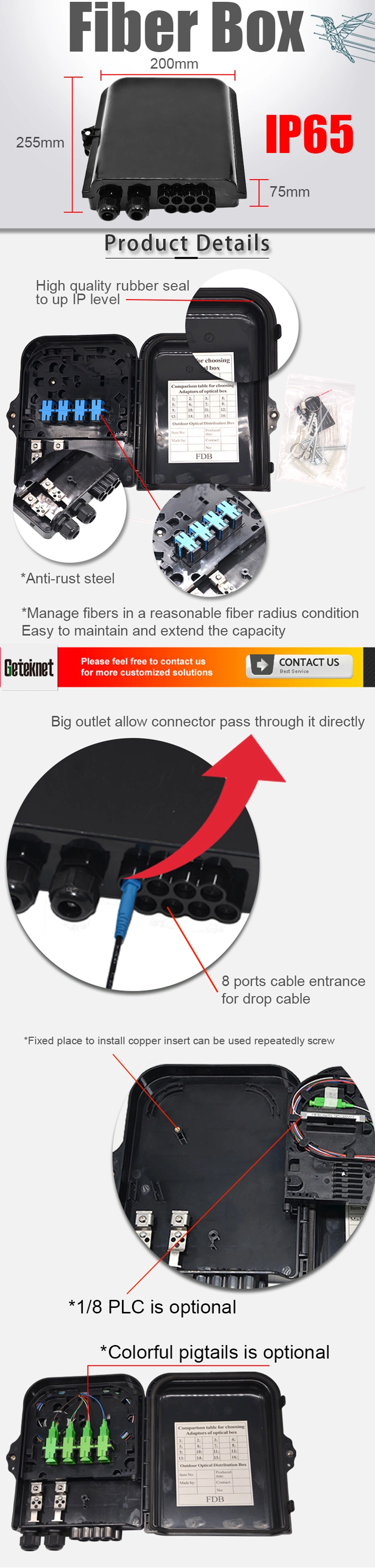 Fiber to The Home Box Wall Mount 8 Port IP65 Nap Box Fiber Splice Box