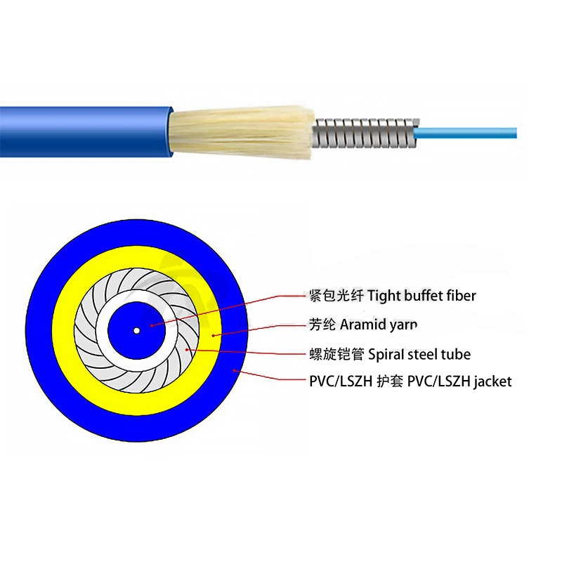 6-Fibers Singlemode 9/125 Single-Armored Indoor Tight-Buffered Breakout Fiber Optical Cable