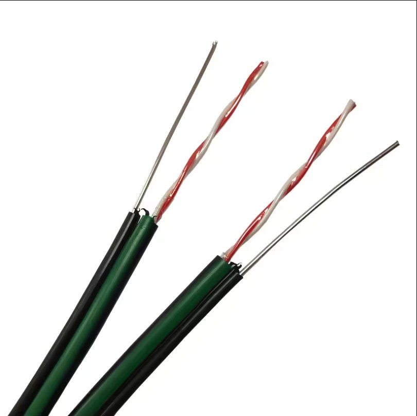 Telephone Cable 2 Core with Messenger Drop Cable Strip 0.5*2 Outdoor Drop Wire with Green Strip for Telecommunication