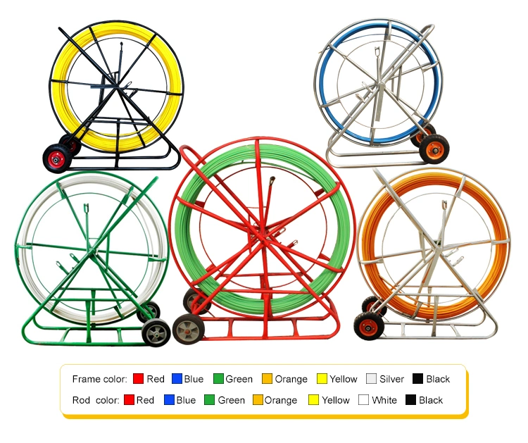Fiber Optic Cable Push Rod FRP Duct Rodders 6mm Conduit Snake Fiberglass Wire Pulling Copper Tracer Wire Detectable Duct Rodders