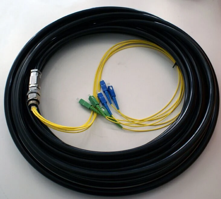 Waterproof Black Pigtail 2/4 Cores Armored Fiber Optic Pigtail Cable with Plug and Socket