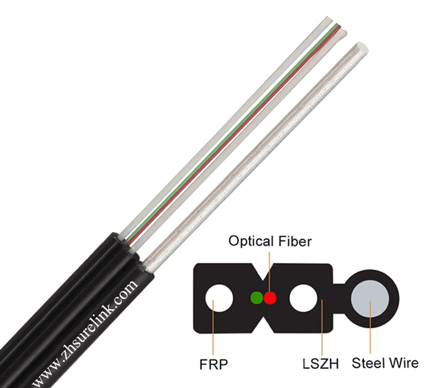 Outdoor Single Mode 2 4 8 Multi Core FTTX Fiber Optic Cable Flat Drop Cable with Two FRP Outdoor Drop Cable