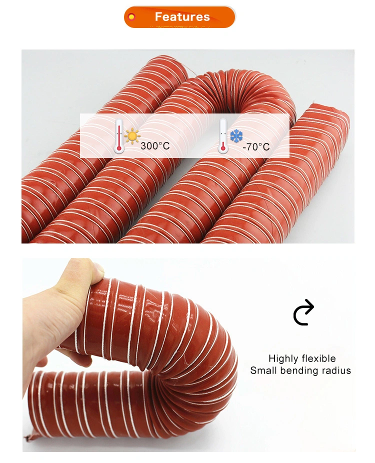 Flexible Duct Heat Resistant Made of Silicone Coated Glass Fibre Fabric with Steel Wire Pipe Hebei Silicone Tube Hose