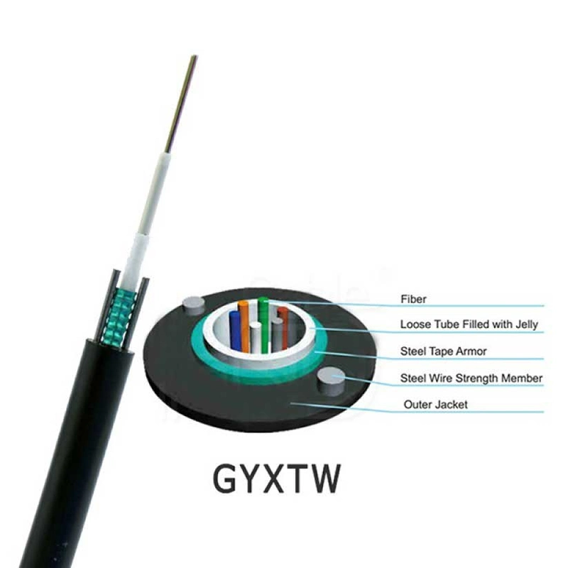 8.0mm 8 12 Core GYXTW-8b1 G652D Metalic Armored Fiber Optic Cable