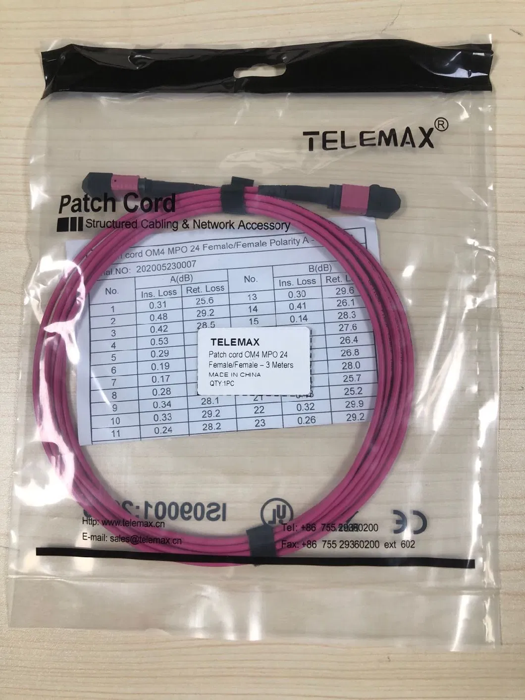 Telemax LC APC to LC APC Duplex Om5 Multimode LSZH 2.0 3.0mm Fiber Optic Patch Cord