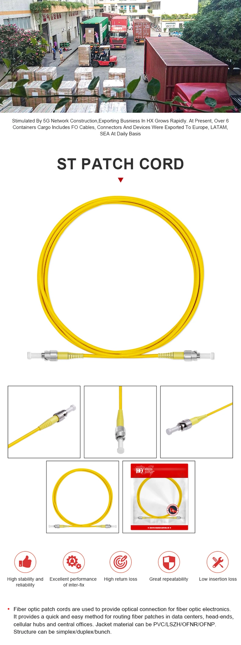 Simplex/Duplex/Bundle Fiber Count and Om2 Fiber Type Patch Cords Cable 3m
