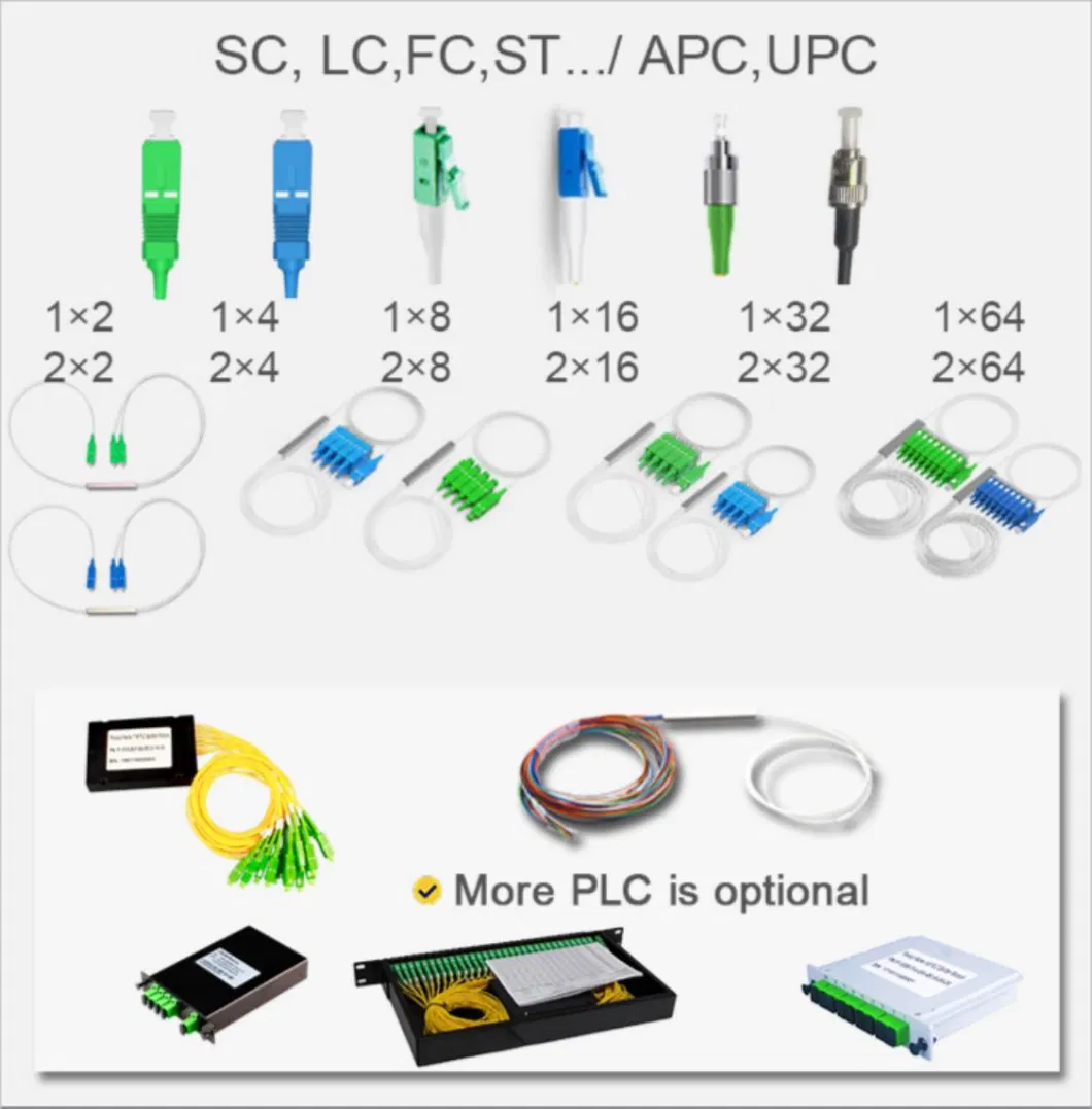 Gcabling Fiber Optical Types 1X4 1X8 1X16 1X32 Upc APC Fibre Splitter 1xn 2xn FTTH Fiber Optic PLC Splitter