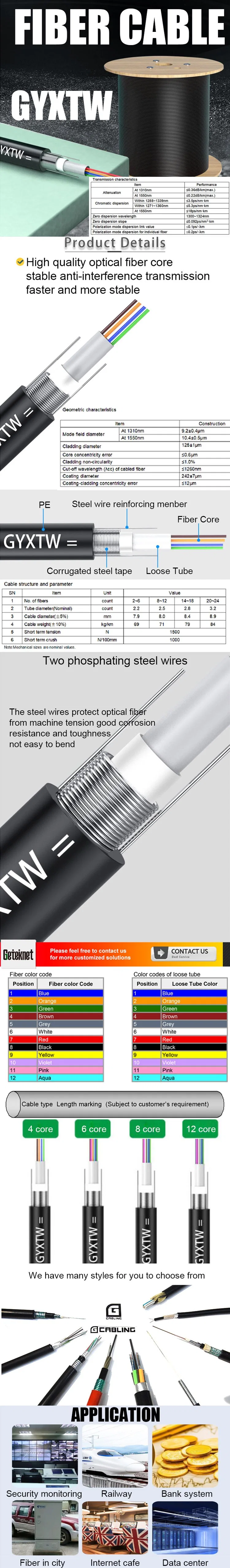 Gcabling FTTH Optic Fiber Cable GYXTW Fiber Optic Line Fo Cable