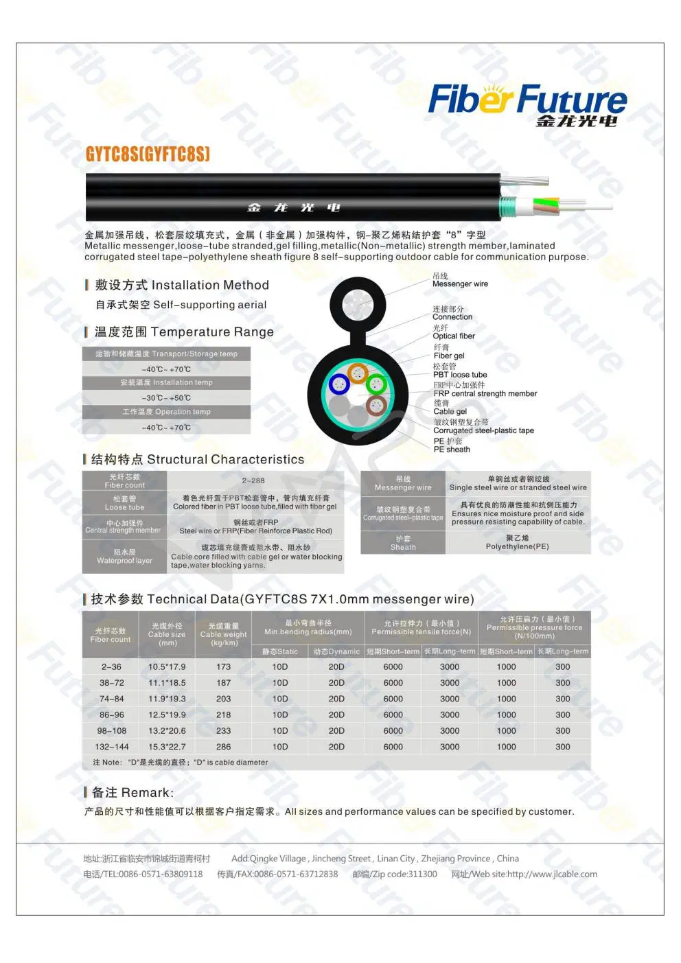 GYTC8S Figure-8 Self-Supporting Type Fiber Optical Cable