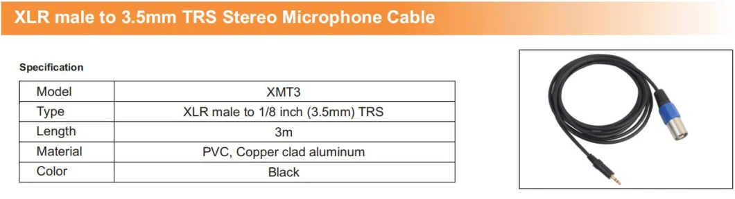 Factory Cables XLR Male to 3.5mm Trs Stereo Microphone Cable PVC for Public Address System Use