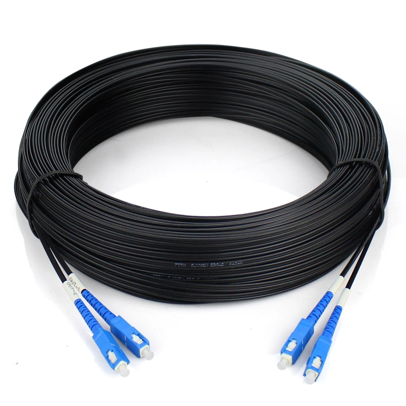 Pre-Connectorized FTTH Optical Drop Cable 1 Fo 2 Fo 100m Sc Upc Single Mode Simplex G652D G657A Steel FRP Jumper Cable