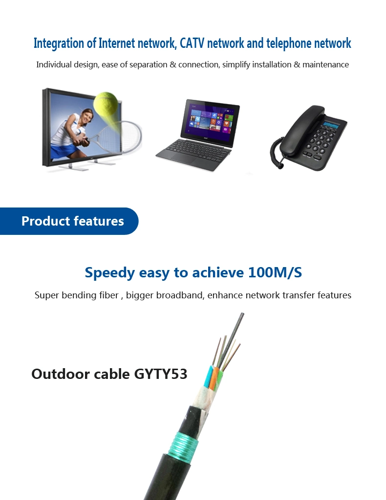 Single Mode Fiber Optic Cable of 48 Core GYTY53