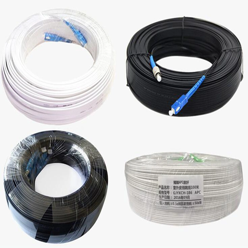 Pre-Connectorized FTTH Optical Drop Cable 1 Fo 2 Fo 100m Sc Upc Single Mode Simplex G652D G657A Steel FRP Jumper Cable