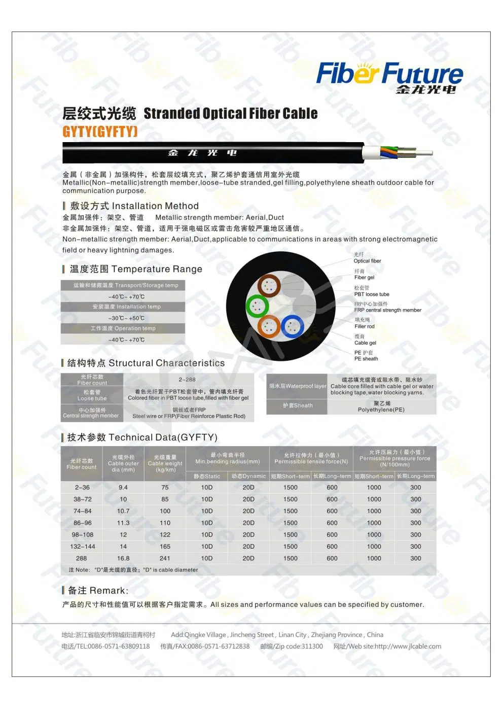 Gyty Single Mode 24 Cores Cable Optical Fiber Cable