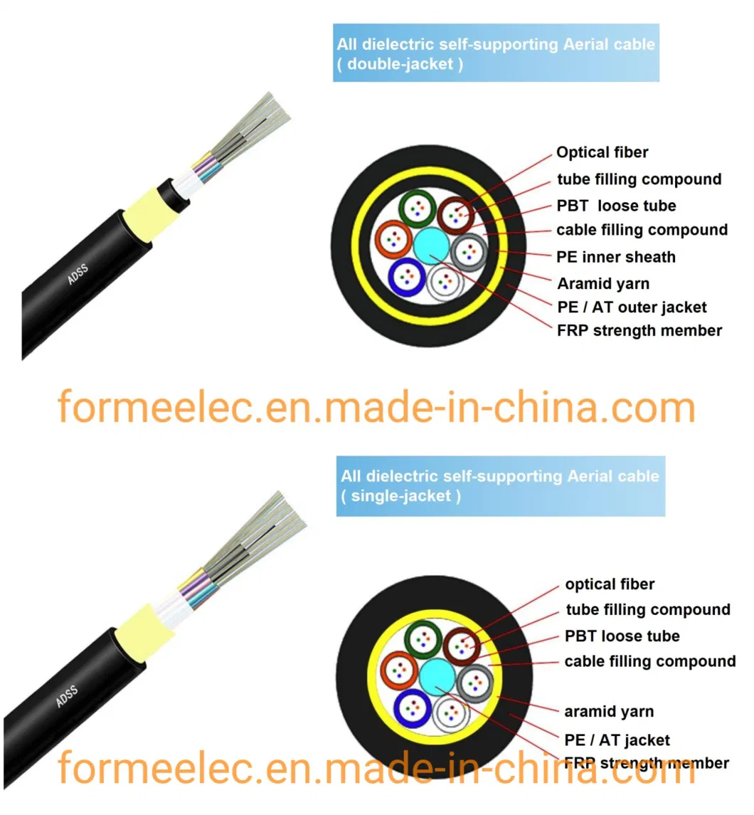 All Dielectric Cable Non-Metallic Aerial Optical Cable 48 Core Optical Fiber ADSS