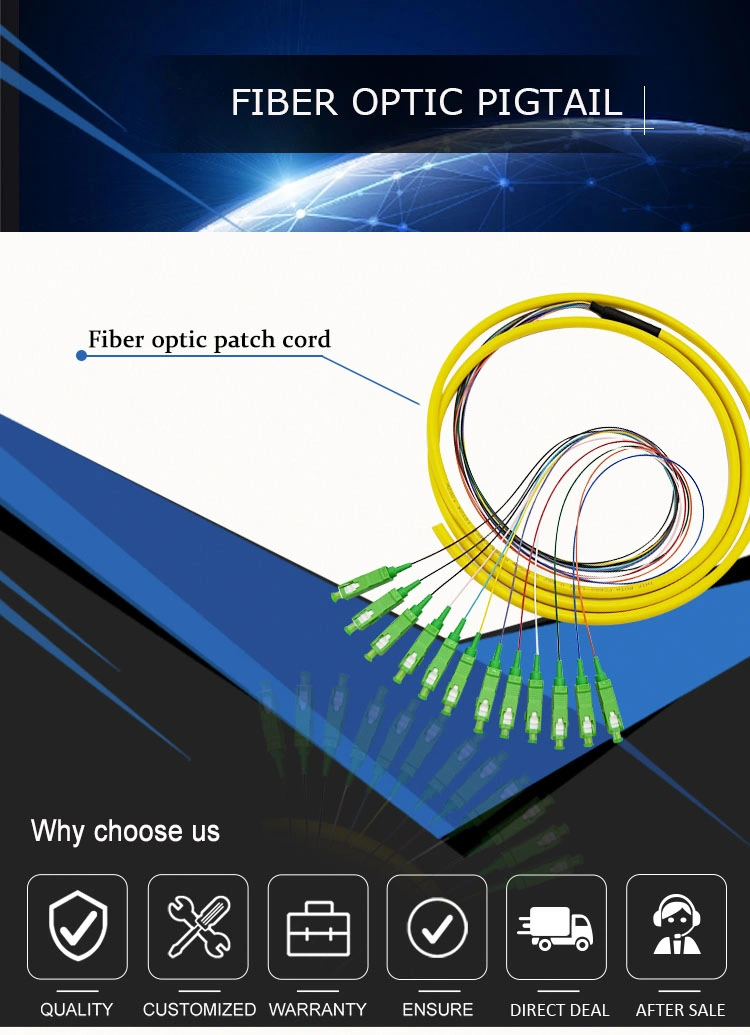 Factory Supply 12 Color 0.9mm Sm mm Sc/LC/FC/E2000 Fiber Optic Bunchy Ribbon Pigtail