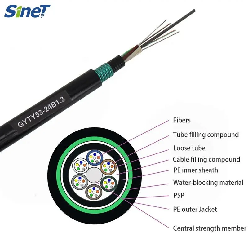 Cheap Price 12 24 48 96 144 Core GYTY53 Outdoor Armored Direct Buried Underground Fiber Optic Cable