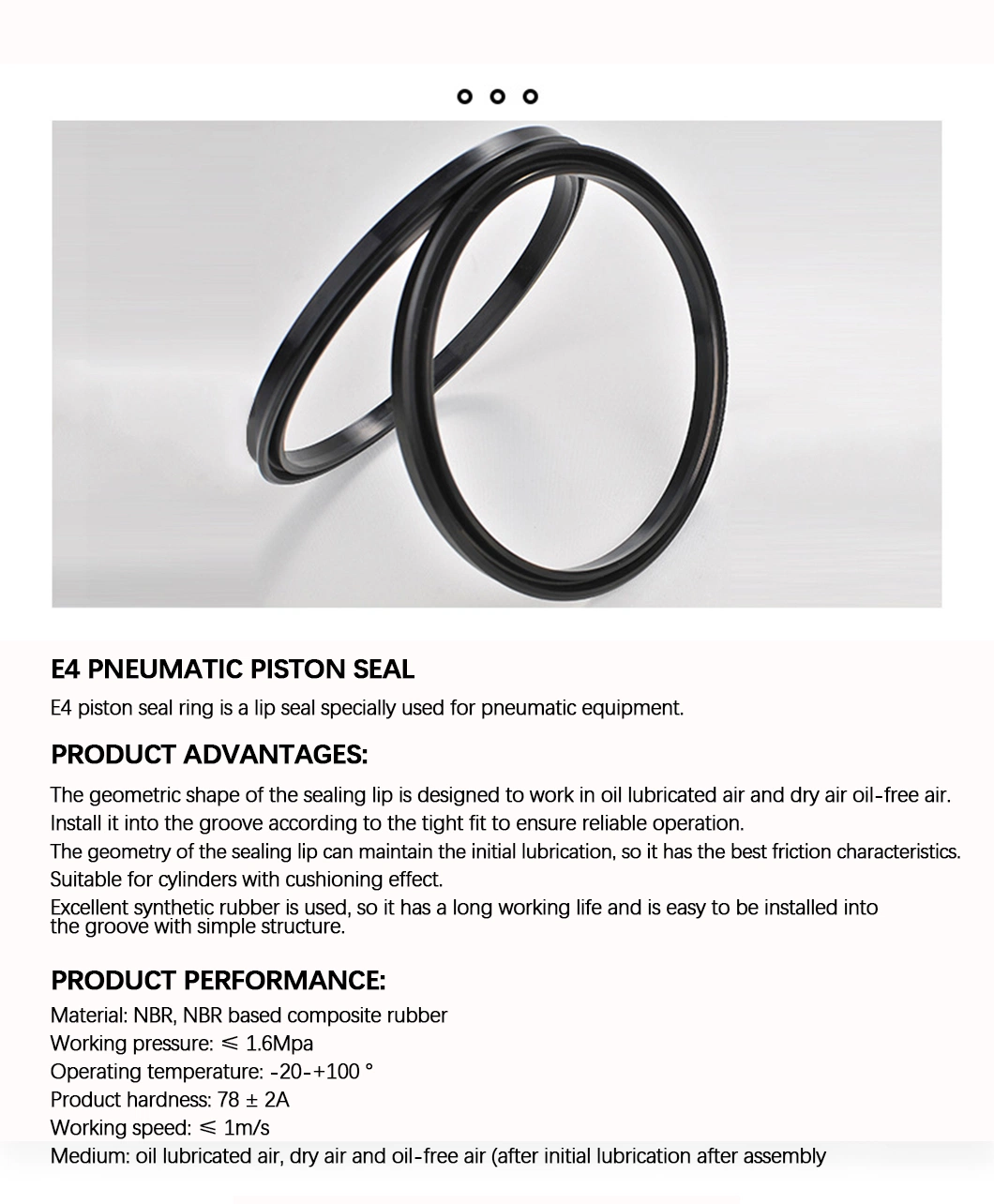 Machinery Black E4 NBR Pneumatic Piston Seal Rubber Ring Oil Seal for Cylinder Seal