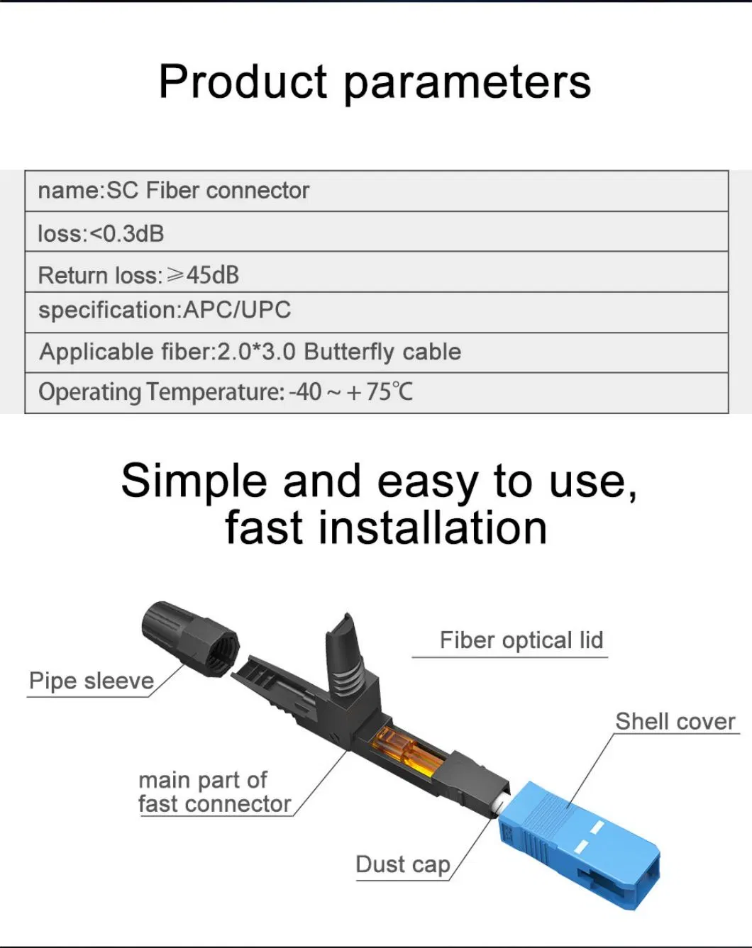 Sc/APC Optical Fiber Fast Connector Fiber Optic Connectors Quickly Assembly Connector