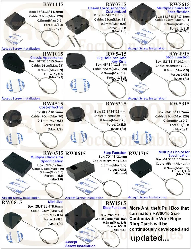 RW0715 Square Retractable Cable Plus Wire Rope Ring Catch for Retail Store Advertising Display