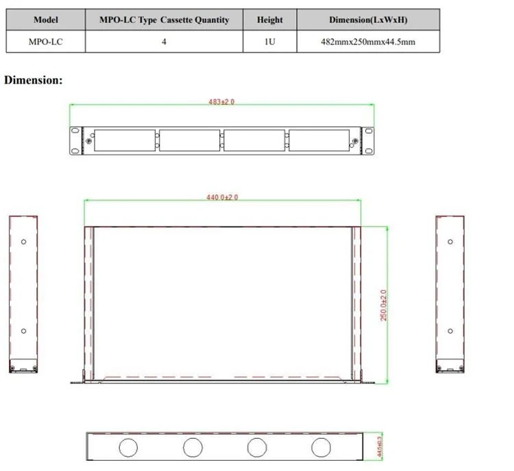 19inch 1u 96 Fibers MPO MTP Fiber Optical Patch Panel with Cassette