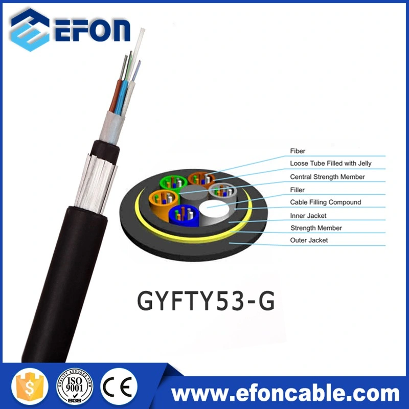 Non Metal Unarmored Singlemode Fiber with Glass Yarn 24-288cores Multi Tube Optical Fibre Cable GYFTY53-G