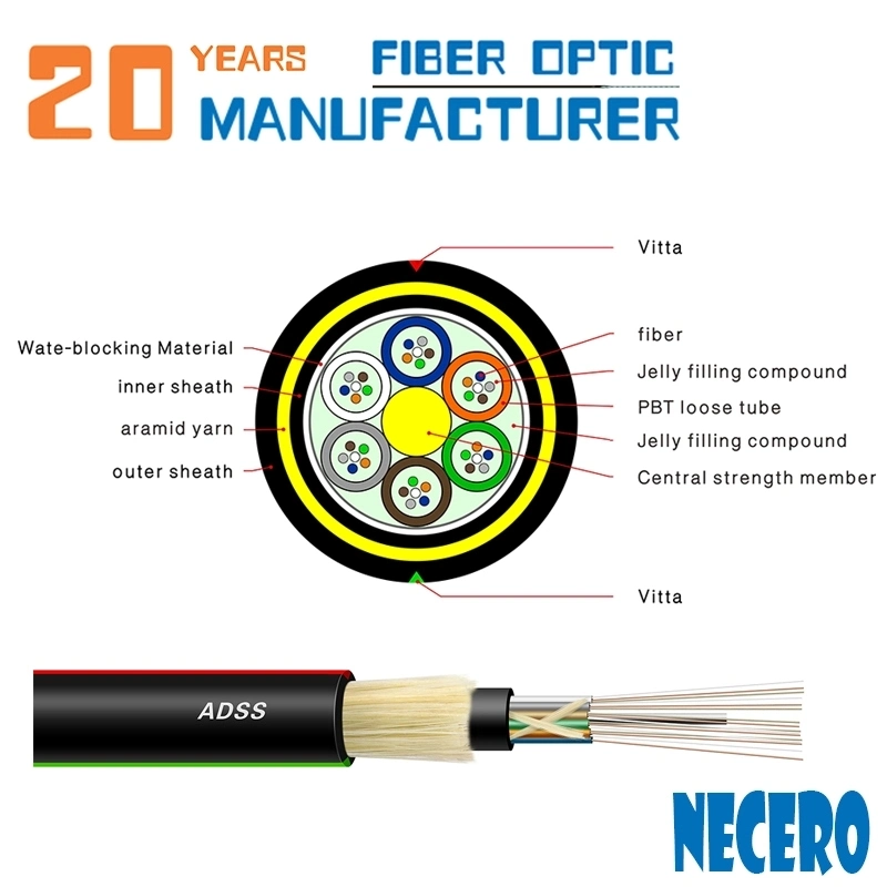 100/120m Span 4 6 8 12 24 48 72 96 Hilos/Core/F/Fo Fiber Optic Cable Manufacturers, Duct Signal Armored Fibra Optica ADSS Cable