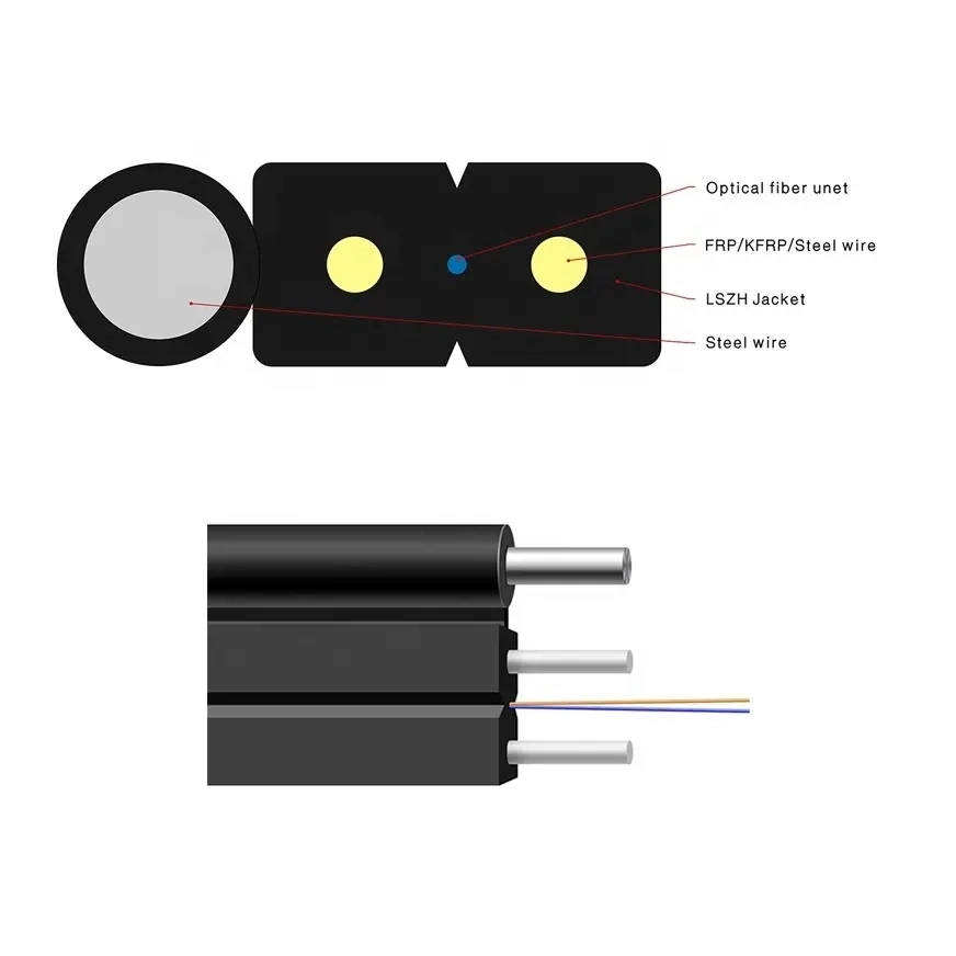 Professional Single Mode GJYXCH Fiber Optic Cable with Strength Member 80m 100m 120m