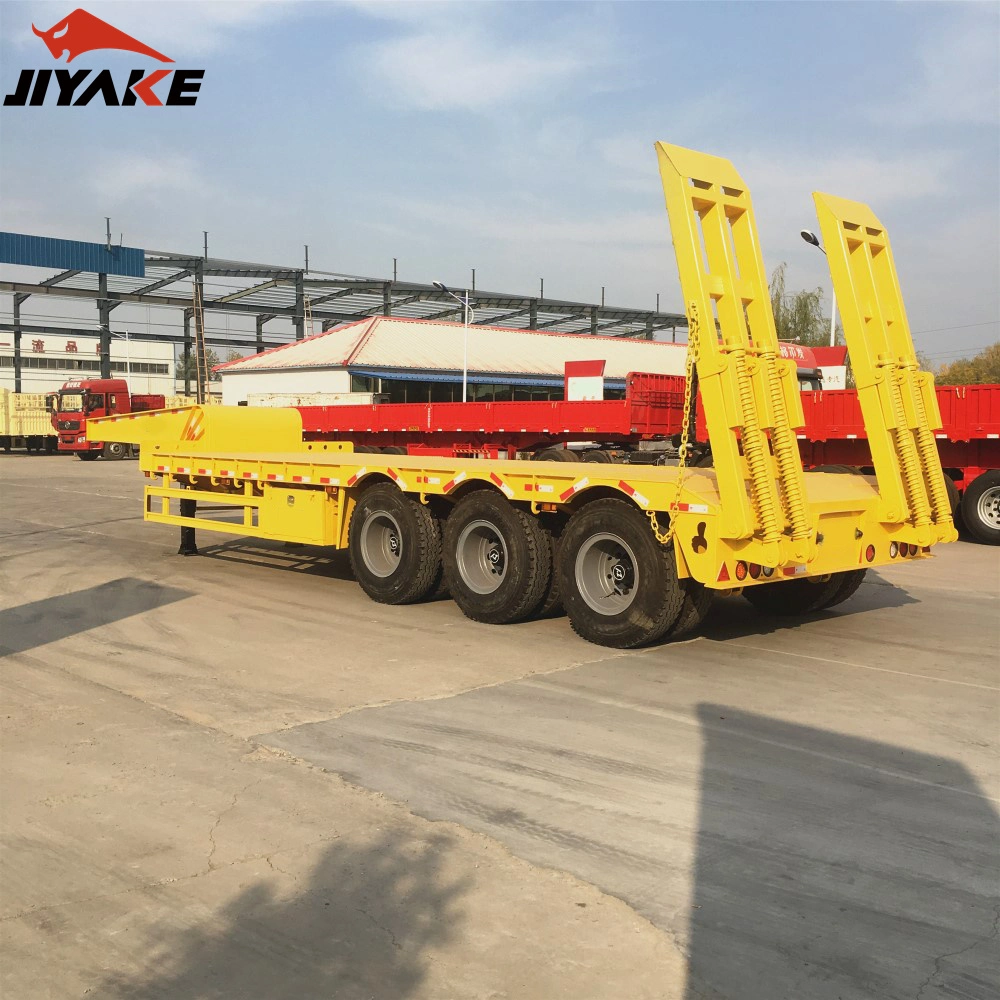 China Tri/3/4 Axles 60 Tonnes 80t 100 Tons Low Loader Heavy Duty Excavator Transport Step Drop Deck Lowbed Low Bed Truck Semi Trailer