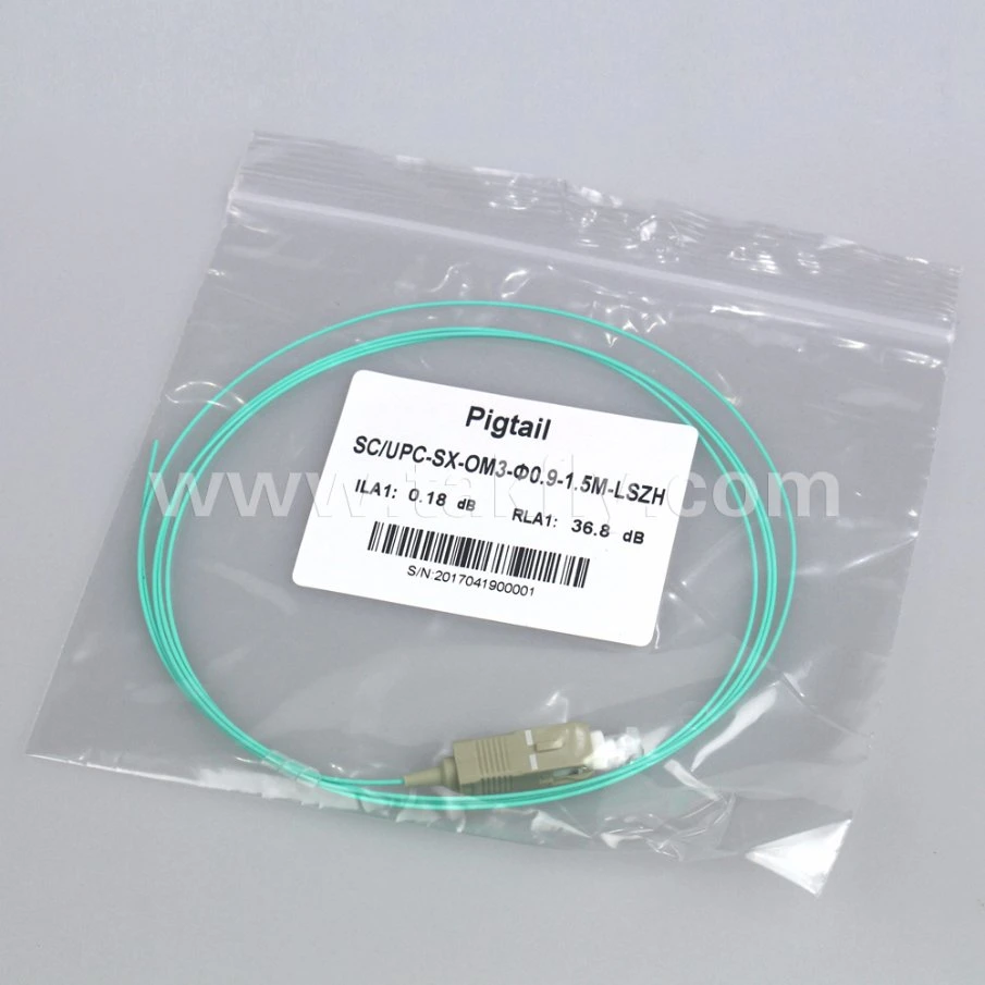 Customized 1.5m 0.9mm Om3 LC Upc Fiber Optic Pigtail