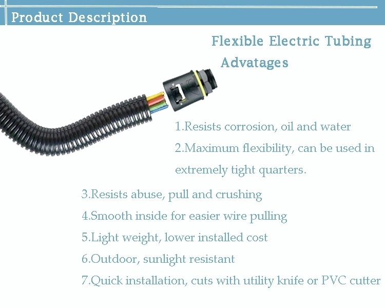 Jubo Liquid Tight Plastic Flexible Corrugated Cable Conduit for Electrical Cable Protection