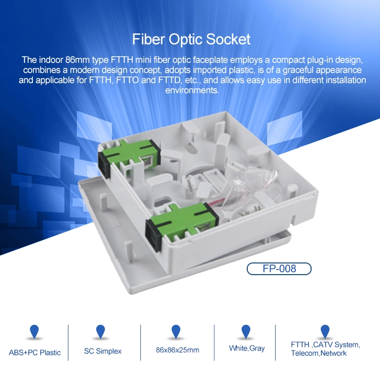 FTTH Fiber Optic 2 Port Wall Socket Mini Distribution Terminal Box 86 Faceplate Rosette Roseta De Fibra Optica FTTH Fp-008 Outlet