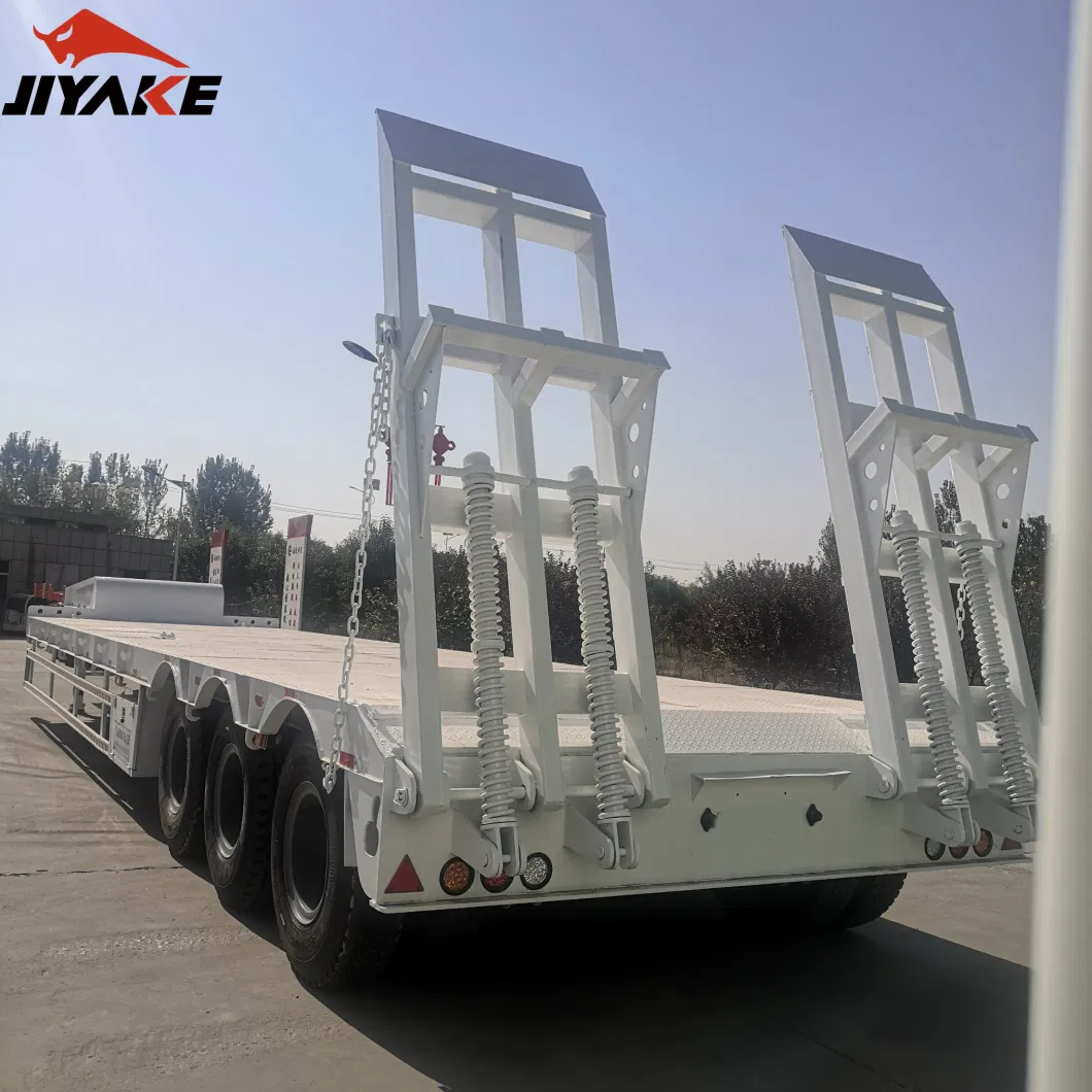 China Tri/3/4 Axles 60 Tonnes 80t 100 Tons Low Loader Heavy Duty Excavator Transport Step Drop Deck Lowbed Low Bed Truck Semi Trailer