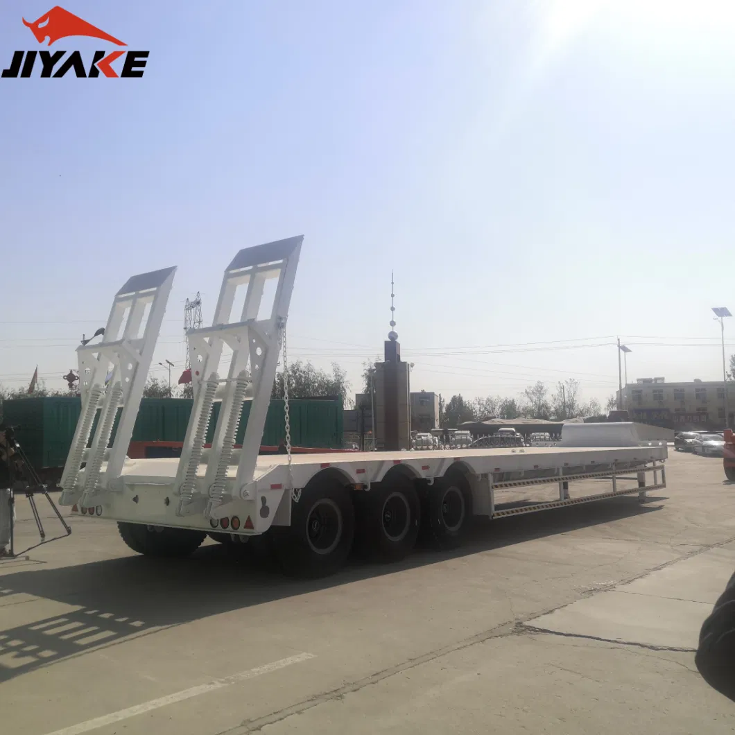 China Tri/3/4 Axles 60 Tonnes 80t 100 Tons Low Loader Heavy Duty Excavator Transport Step Drop Deck Lowbed Low Bed Truck Semi Trailer